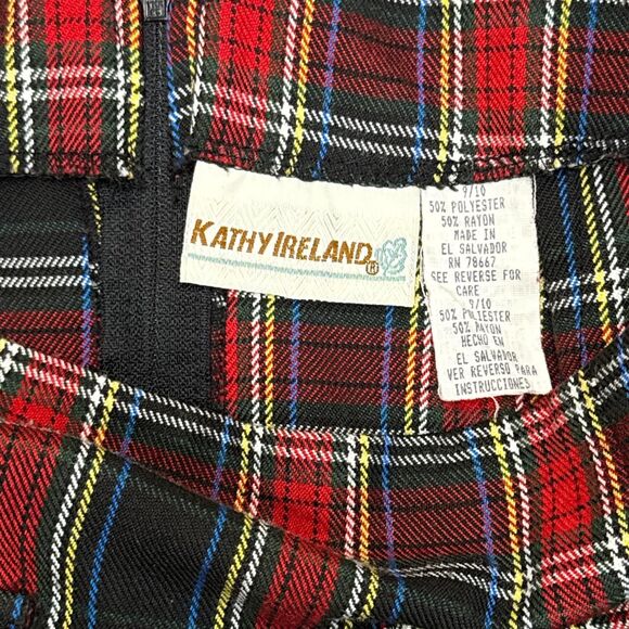 Vintage 90s Kathy Ireland red and black high waist plaid pleated mini skirt XS/S - Picture 4 of 5
